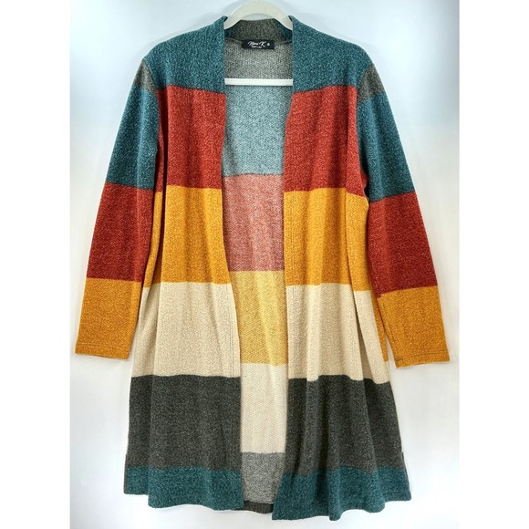 Nimi K Sweaters - Open Front Colorblock Longline Duster Cardigan Sz S Boho Artsy Cozy Y2K